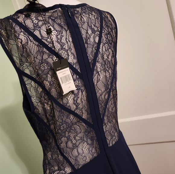 Navy Blue "Ariel" BCBG Max Azria Lace Evening Gown - Size 8 (Eight) - Picture 5 of 6
